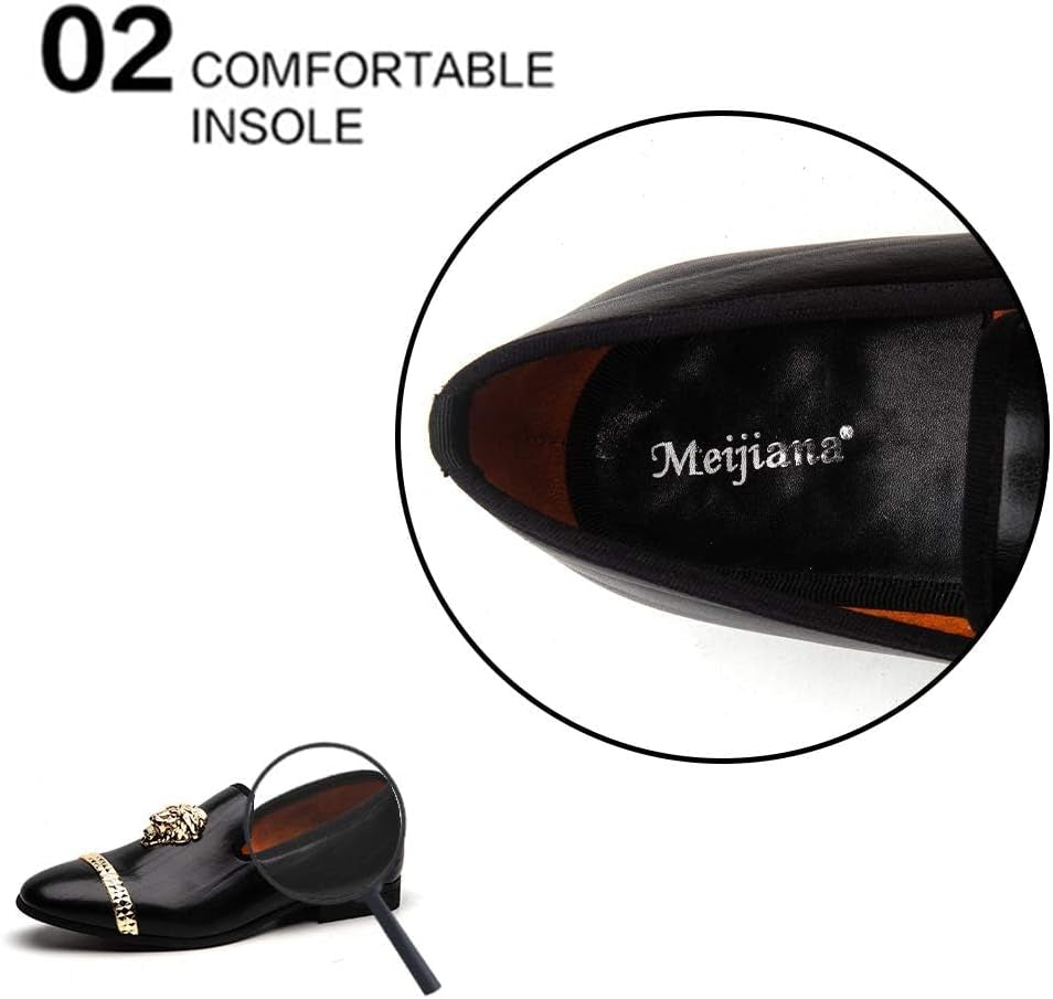 Black Leather Loafers for Men - Breathable, Flexible Slip on Mens Shoes - Perfect Party, Wedding, Birthday Mens Dress Shoes - Comfortable Rubber Sole Shoes for Men