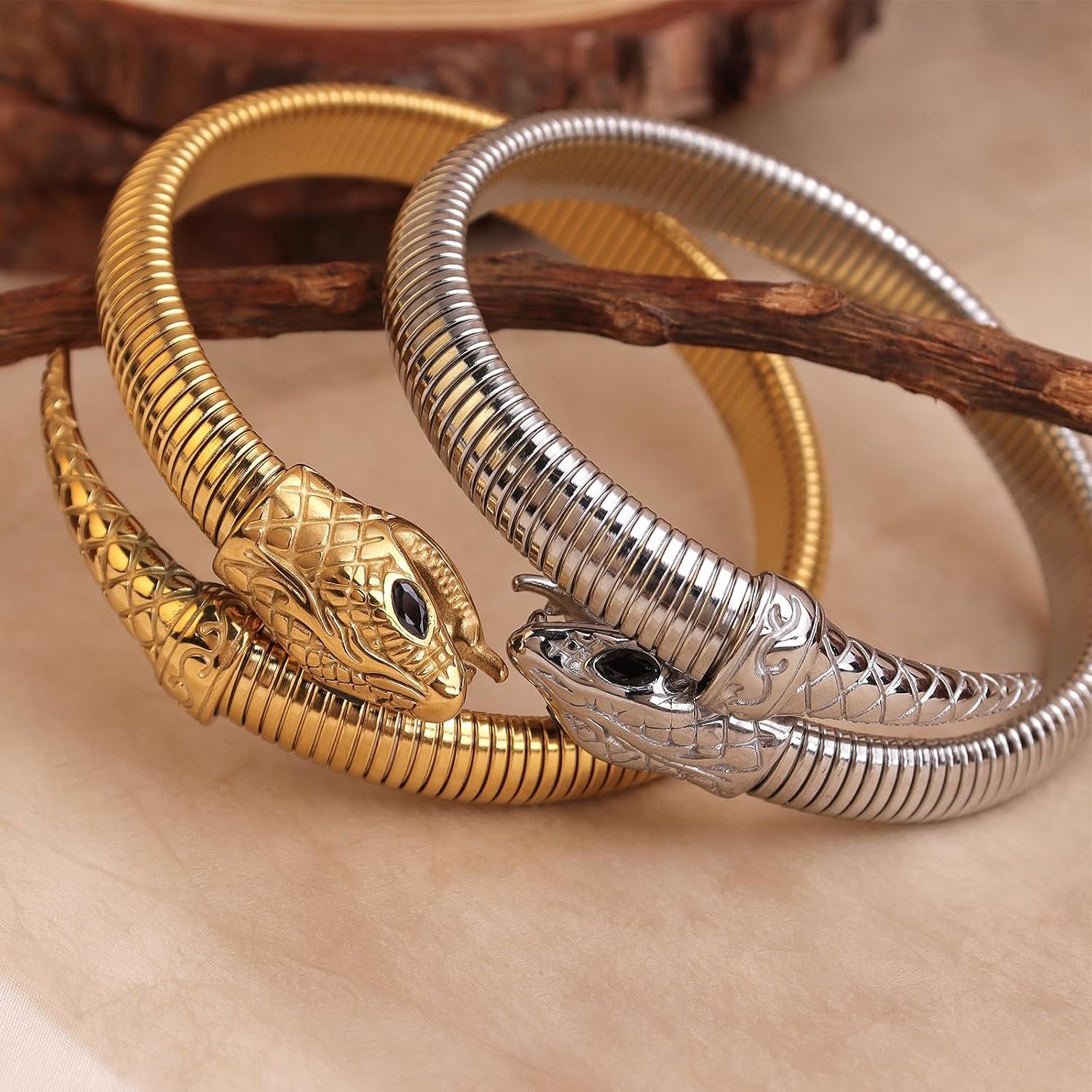 Snake Bangle Open Cuff Bracelet for Women | Cubic Zirconia, Stretch Bracelets, Sparkly, Cocktail, Evening Jewelry Gift