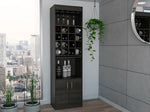 Kava 71" Tall Bar Cabinet with 16 Cubbies, Shelf, Concealable Tray and Double Door