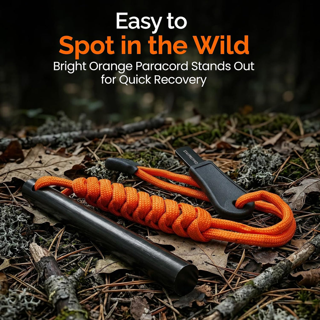 4 Inch Survival Ferrocerium Drilled Flint Waterproof High Spark Fire Starter | Ferro Rod Kit with Orange Paracord Landyard Handle and SS Striker
