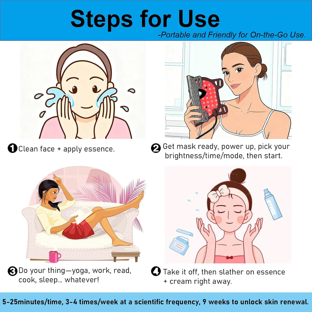 Red Light Therapy Mask for Face, Black | LED Face Mask Light Therapy, 3 Modes, Remote, Timing Function