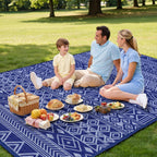 Outdoor Rug 5X8 Ft Waterproof, Reversible Plastic Straw Rug, Patio Rug, Outdoor Area Rug for RV Camping, Porch, Deck, Balcony, Backyard, Picnic, Beach, Garden, Camper, Blue & White