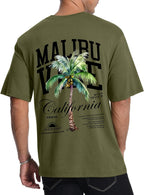 Mens Malibu Vibe Palm Tree California Casual Short Sleeve T-Shirt | Perfect for Surf Travel Great for Beach Lovers West Coast Fans.