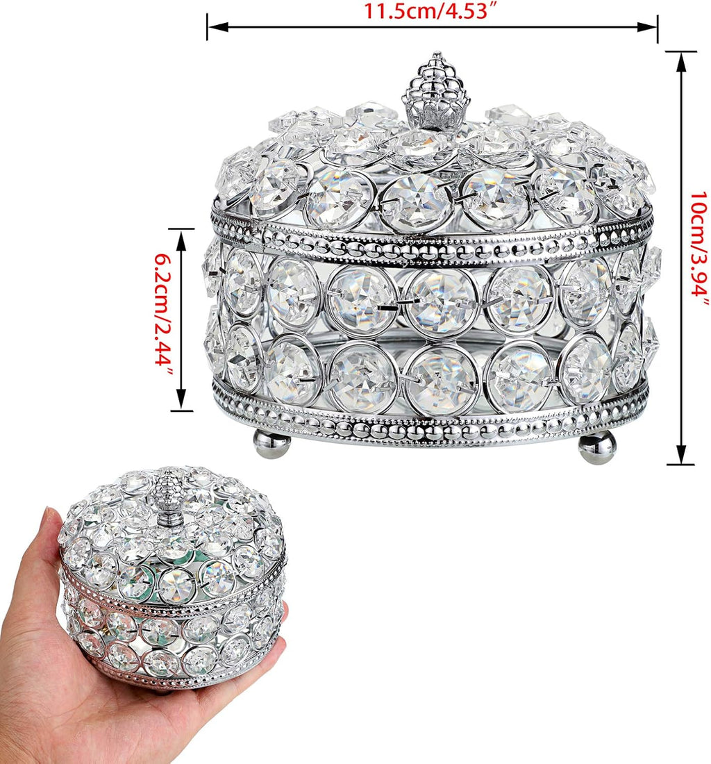 Crystal Mirrored Jewelry Box - Jewelry Trinket Organizer Treasure Box Home Decor Ring Earrings Necklace Storage Holder Chest Keepsake Box,Birthday Christmas Gift for Women, Large