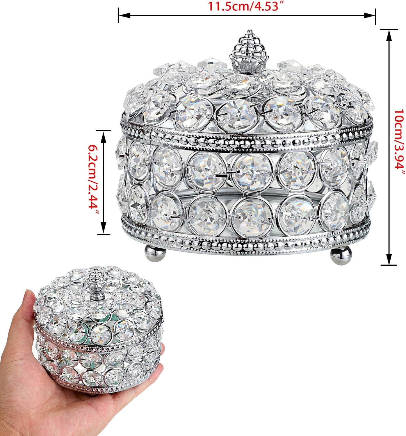 Crystal Mirrored Jewelry Box - Jewelry Trinket Organizer Treasure Box Home Decor Ring Earrings Necklace Storage Holder Chest Keepsake Box,Birthday Christmas Gift for Women, Large