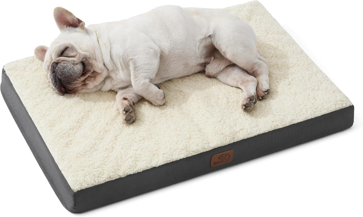 Bedsure Washable Dog Bed Medium Size Dog with Comfy Sherpa, 30X20In Grey | Orthopedic Egg Crate Foam,Comfort Support Flat Rectangle Pet Mat,Non-Slip Bottom,Removable Cover,For Medium Pet up to 30 Lbs