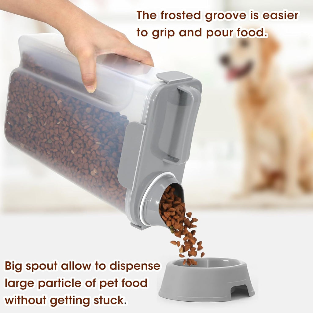 Dog Cat Food Storage Container 5 to 7 Lbs, Airtight Pet Food Dispenser with Easy-Pouring Spout & Measuring Cup, Portable Kibble Container for Travel Dog Food Storage