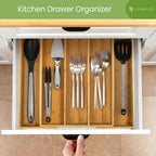 Kitchen Drawer Organizer - Expandable Utensil Drawer Organizer for Kitchen, Cutlery Tray & Silverware Organizer, 3-5 Slots - Bamboo Organizer for Utensils & Flatware (Natural)
