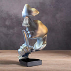 Abstract Statues Silence Is Gold Decorative Objects (Silver) | Modern and Simple Resin Figurine,Desk Decoration for Office Home Piano Decor