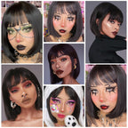 Black Short Bob Wig,Straight Black Bob Wig with Bangs, 10 Inch Straight Bob Bangs Wig for Women Natural Looking for Daily Use