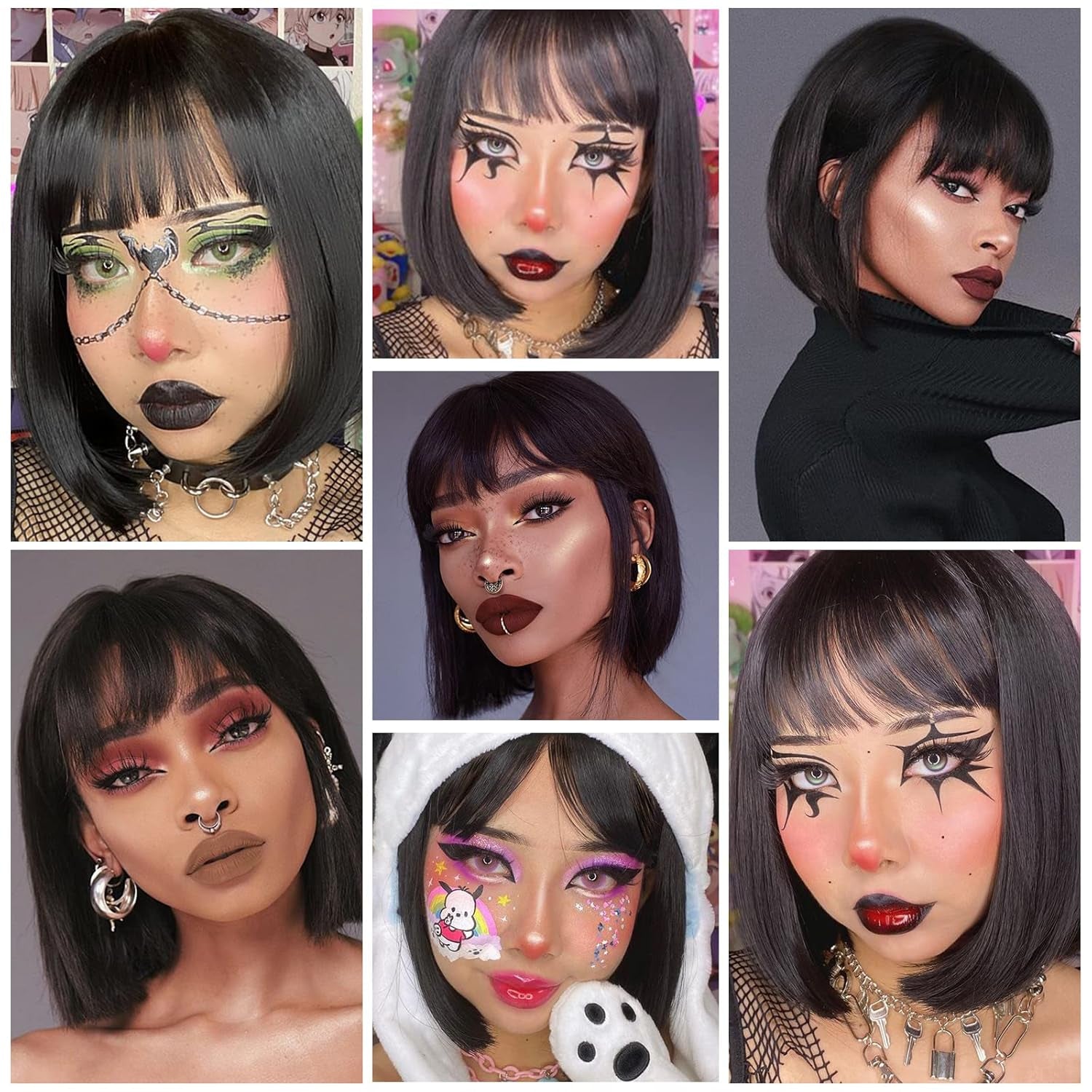 Black Short Bob Wig,Straight Black Bob Wig with Bangs, 10 Inch Straight Bob Bangs Wig for Women Natural Looking for Daily Use