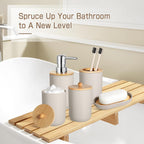 Bathroom Accessories Set 5 Pcs, Plastic Beige Bathroom Decor, Soap Dispenser and Toothbrush Holder Set, Soap Dish, Cotton Swab Jar, Bathroom Set, Boho Bathroom Organizer Accessory