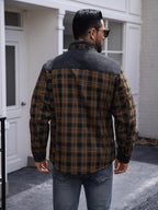 Men'S Sherpa Lined Flannel Corduroy Plaid Shirt Long Sleeve Button up Jacket Fleece Coat for Men with Pocket