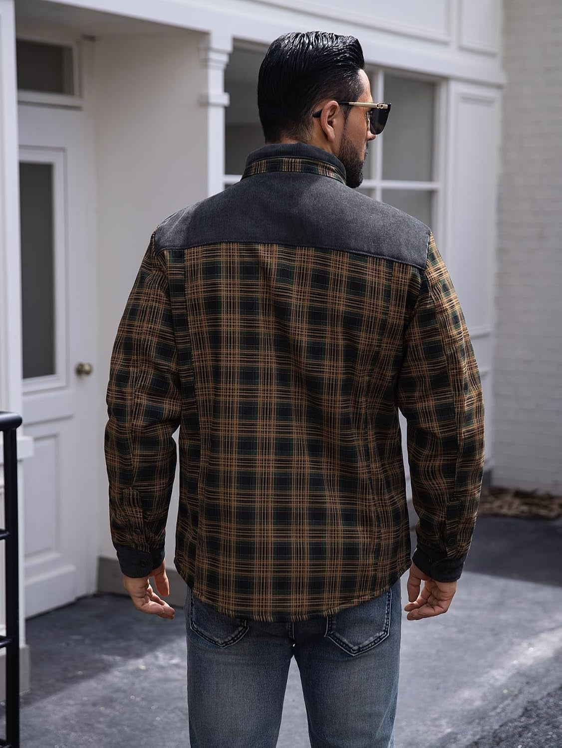 Men'S Sherpa Lined Flannel Corduroy Plaid Shirt Long Sleeve Button up Jacket Fleece Coat for Men with Pocket