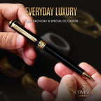 Black Lacquer Ballpoint Pen -Stunning Luxury Pen, Real Gold Plating, Schmidt Black Refill, Best Gift Set for Men & Women, Professional Executive Office, Nice Fancy Designer Pens
