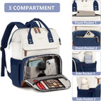 Laptop Backpack for Womem Work Bags: 17.3 Inch Travel Backpacks with USB Charging Port anti Theft Fashion College Bookbag Durable Back Pack Purse Bussiness Daypack for Nurse Teacher Navy Beige
