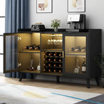 Ermo Wine Bar Cabinet with Led Light, Home Coffee Cabinet with Wine and Glass Rack