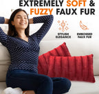 Faux Fur Throw Pillows - Decorative Pillows for Couch, Bed Throw Pillows, Maroon Accent Pillows for Bedroom or Living Room Aesthetic, Set of 2 Furry Throw Pillows, 12" X 20"