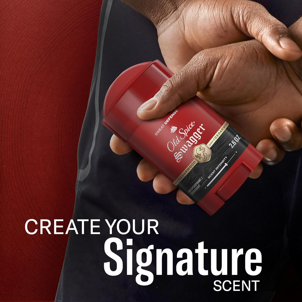 Sweat Defense Antiperspirant & Deodorant for Men, 24/7 Ultimate Sweat Protection, Long Lasting Scent, Soft Solid, Swagger with Cedarwood Scent, 2.6 Oz
