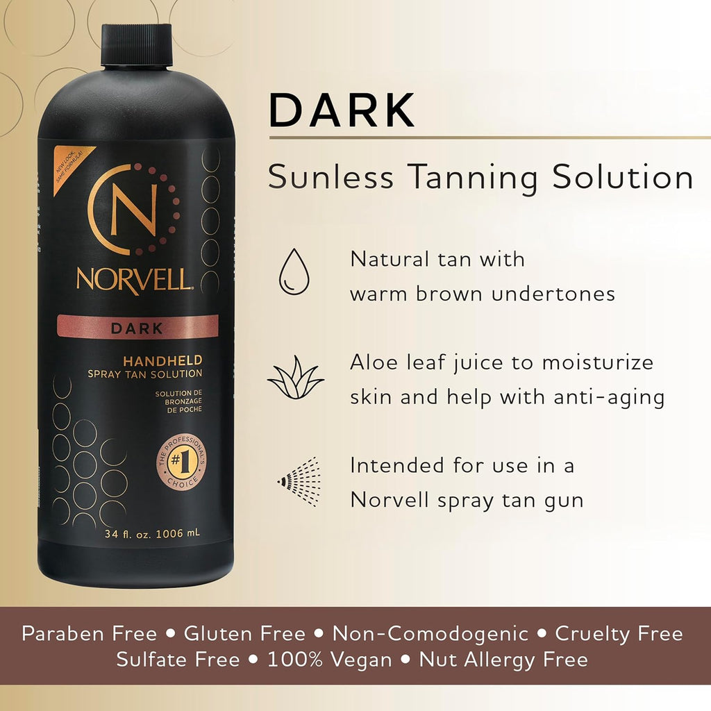 Premium Spray Tan Solution Dark 34 Fl Oz | Professional Sunless Tanning Formula for Deep Natural Bronze, Streak-Free, Fast-Drying, Long-Lasting Sunless Color