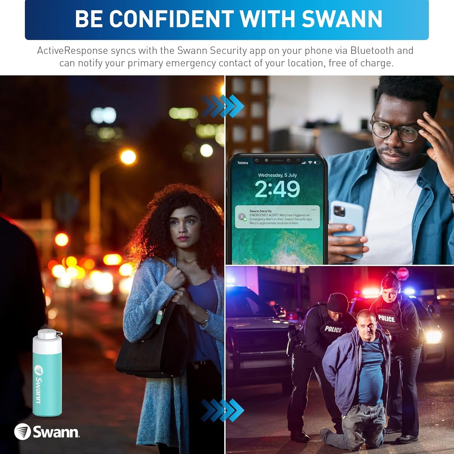 Activeresponse Mobile Personal Safety Alarm - 110Db Loud Emergency Siren with SMS Alerts & Mobile Connectivity, Long Battery Life, Smart SOS Safety Alarm, Key Chain, MPRS