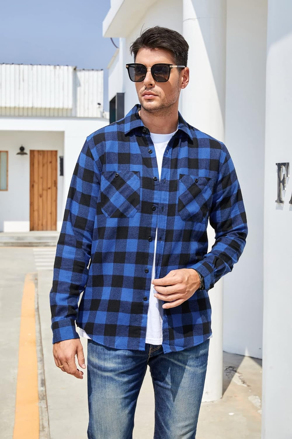 Mens Button down Regular Fit Long Sleeve Casual Flannel Shirts | Soft Washed Cotton Blend,Dual Buttoned Storage Pockets,Multi-Season Wear,Washable,Nice Present for Male Relatives