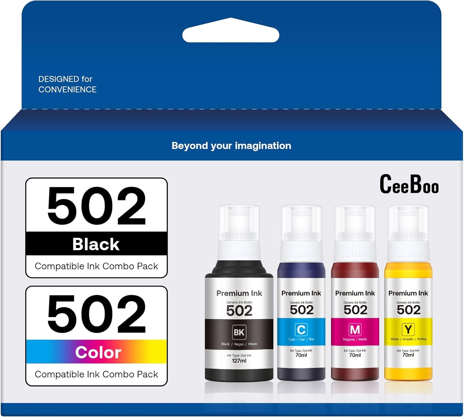 Compatible 502 Ink Bottles Replacement for Epson Compatible 502 Ink Refill Bottles ( Not Sublimation Ink ) Use for ET-2850 ET-3830 ET-3850, 4 Bottles