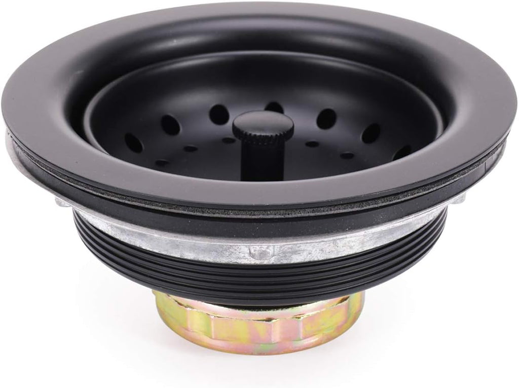 3-1/2 Inch Kitchen Sink Stainless Steel Basket Strainer Water Stopper with Drain Assembly, Black Finish Rustproof and Durable