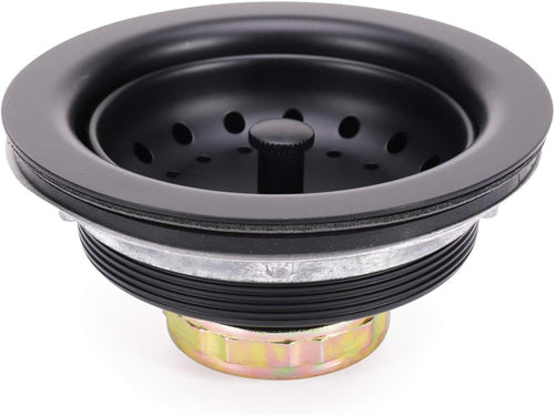 3-1/2 Inch Kitchen Sink Stainless Steel Basket Strainer Water Stopper with Drain Assembly, Black Finish Rustproof and Durable