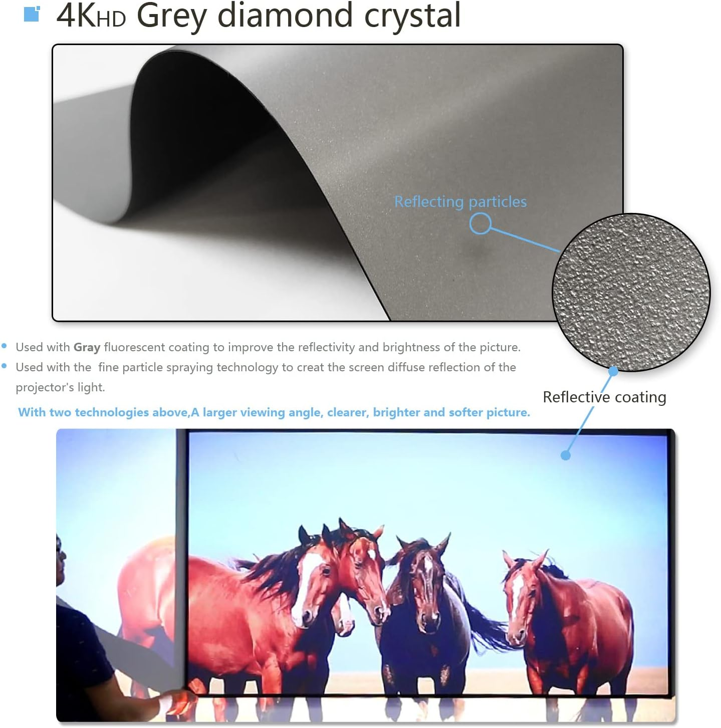150 Inch Pull down Electric Projector Screen, Grey Crystal 2.0 Gain Partial Ambient Light 4K Tab-Tension Projector Screen Wall & Ceiling Mount for Short Throw Projector Movie Home Theater Cinema