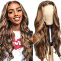 20 Inch Highlight Ombre 13X4 HD Lace Front Wig Human Hair Transparent 4/27 Honey Blonde Lace Frontal Wigs with Baby Hair 180% Density Colored Body Wave Lace Front Wig Human Hair for Women