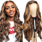 20 Inch Highlight Ombre 13X4 HD Lace Front Wig Human Hair Transparent 4/27 Honey Blonde Lace Frontal Wigs with Baby Hair 180% Density Colored Body Wave Lace Front Wig Human Hair for Women
