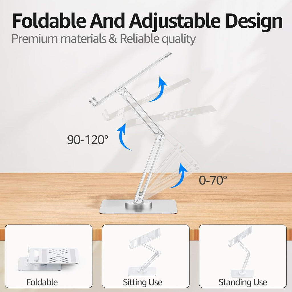 360° Rotating Laptop Stand for Desk Fit 10-17" Device | Adjustable Height, Ergonomic Laptop Riser Standing Desk Converter, Macbook Stand, Aluminum Computer Riser Holder