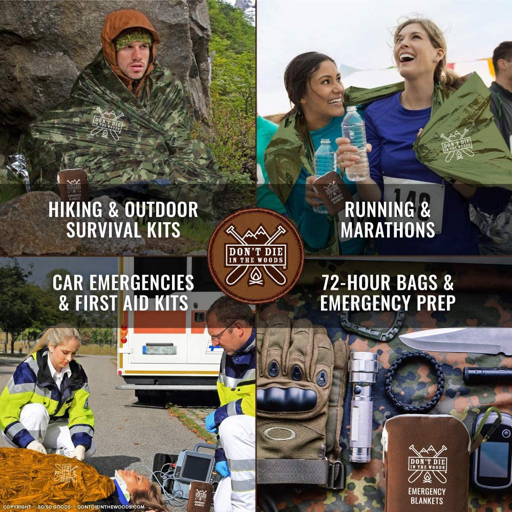 Don’T Die in the Woods – Freakin’ Huge Emergency Blankets [Camo] | Ultralight – Waterproof – Extra Large – Space Blanket Thermal Mylar for Hiking Camping Survival Gear First Aid Kit Essentials