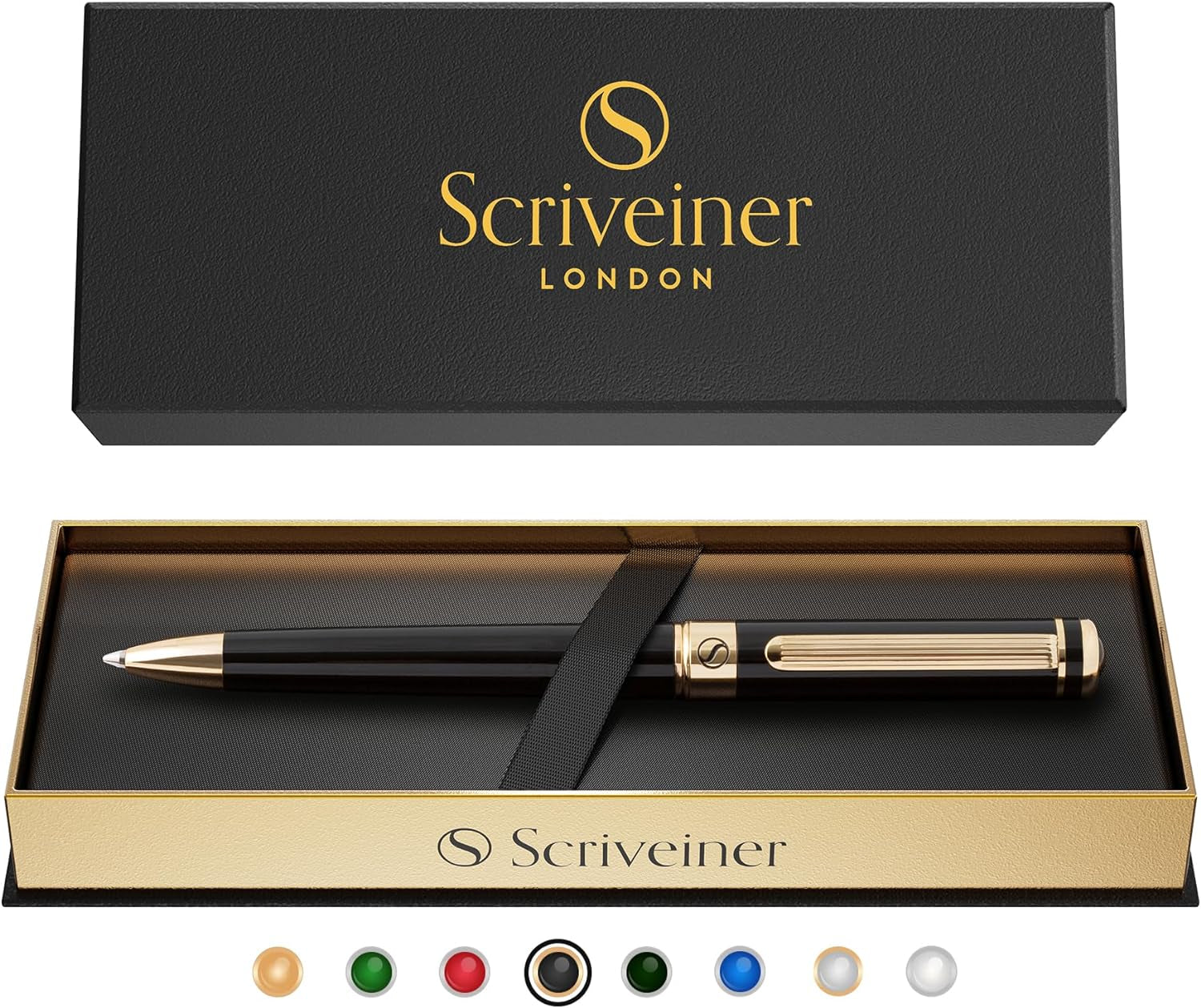Black Lacquer Ballpoint Pen -Stunning Luxury Pen, Real Gold Plating, Schmidt Black Refill, Best Gift Set for Men & Women, Professional Executive Office, Nice Fancy Designer Pens