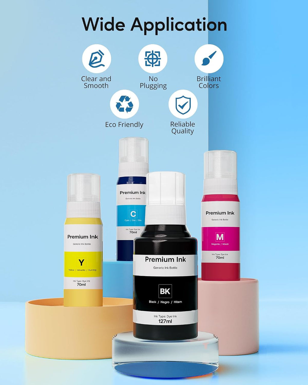 Compatible Ink Bottle Replacement for Epson 502 (Not Sublimation Ink) , Use for ET-2850 ET-3830 ET-3850 ET-2760 ET-3760 ET-15000 Printer, Black, Cyan, Magenta, Yellow,(4 Bottles)