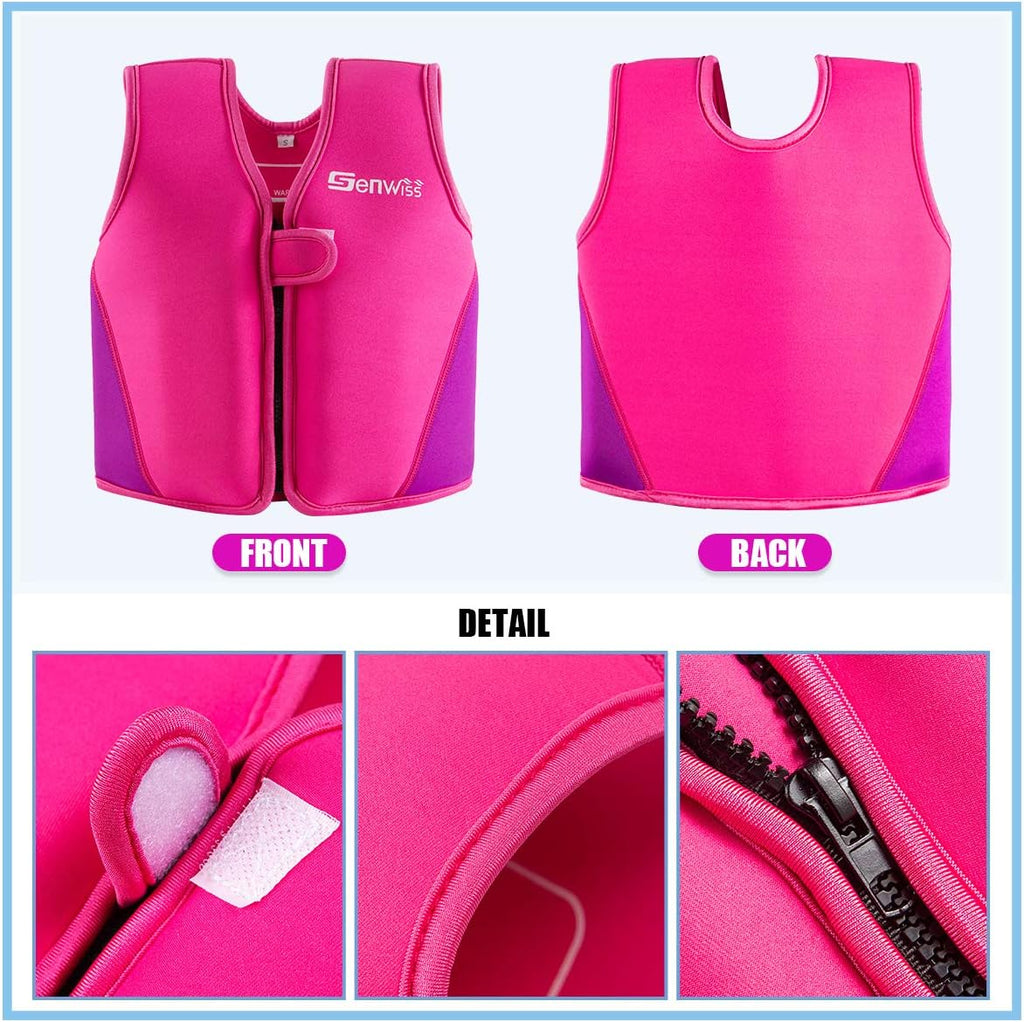 Baby Swim Vest for Toddlers 18 Months to 7 Years - Neoprene Swim Float Vest with Front Zipper, Swim Training Vest for Boys & Girls Learning to Swim in Pool, Blue Pink Small Medium Large