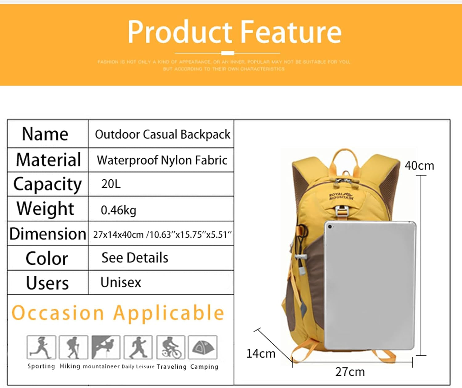Small Hiking Backpack, 20L Lightweight Travel Backpacks for Men Women, Water Resistant Outdoor Day Pack, Ultralight Camping Daypack Backpacks Fit for Camping. (With Rain-Cover)