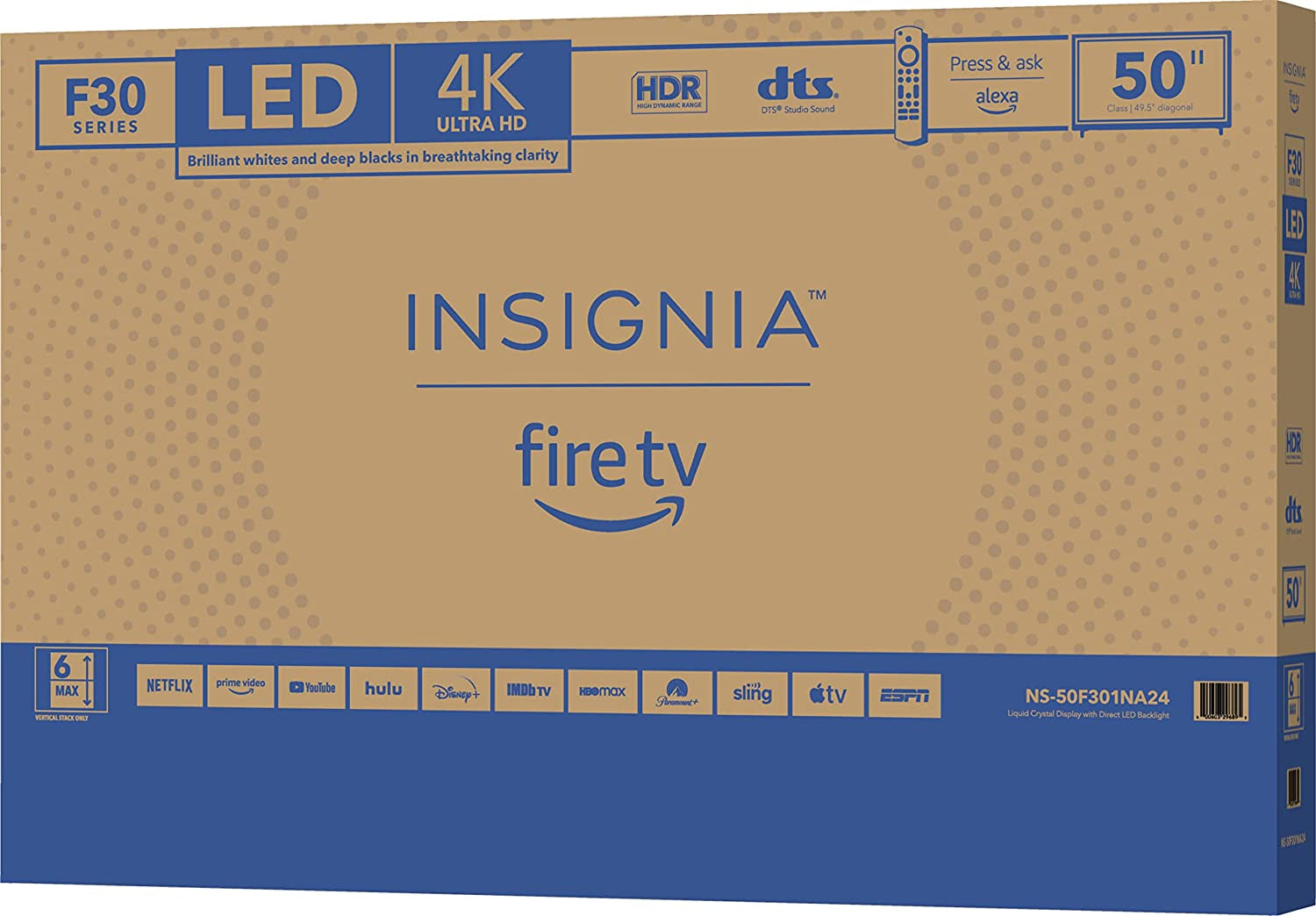 50-Inch Class F30 Series LED 4K UHD Smart Fire TV with Alexa Voice Remote (NS-50F301NA24)