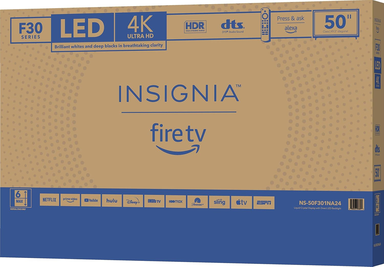 50" Class F30 Series LED 4K UHD Smart Fire TV, Voice Remote with Alexa, Stream Live TV without Cable