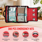 380 Pieces Deluxe First Aid Kit Compact Trauma Medical Kits with Assorted Bandages, Instant Cold Pack, Emergency Blanket for Home, Travel, Camping, Vehicle, Emergency Kits(Red)