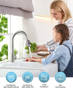 Kitchen Faucet with Sprayer, Kitchen Sink Faucet, SUS 304 Stainless Steel, High Arc Single Handle Brushed Nickel Kitchen Faucets with Pull down Sprayer, Pull Out Kitchen Faucet with Deck Plate
