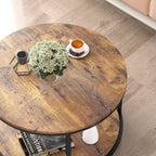 round Coffee Table, 25.6" Small Coffee Table for Living Room,2-Tier Rustic Wood Desktop with Storage Shelf Modern Design Home Furniture(Brown)