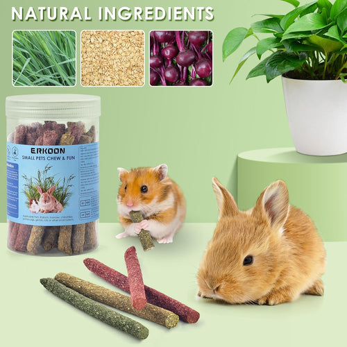 114Pcs Rabbit Chew Toys Timothy Hay Sticks, Guinea Pig Toys for Teeth Natural Molar Sticks Rabbits Treats for Bunnies, Chinchilla, Guinea Pigs, Gerbil, Hamster