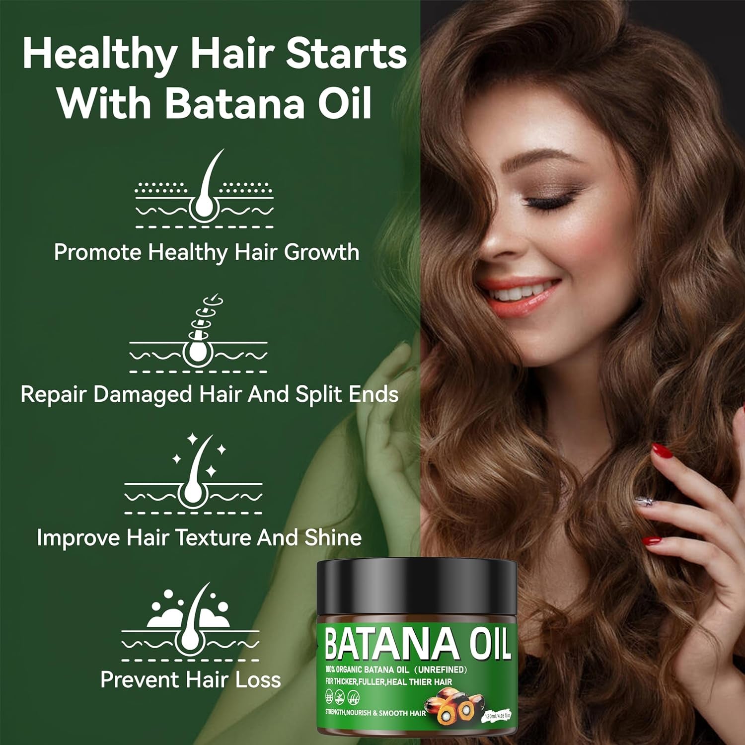 Raw Batana Oil for Hair Growth 100% Natural Raw and Pure Unrefined Batana Oil Dr. Sebi Organic Hair Oil,Prevent Hair Loss,Restores Damaged Hair and Scalp,Moisturize Scalp 4.05 OZ