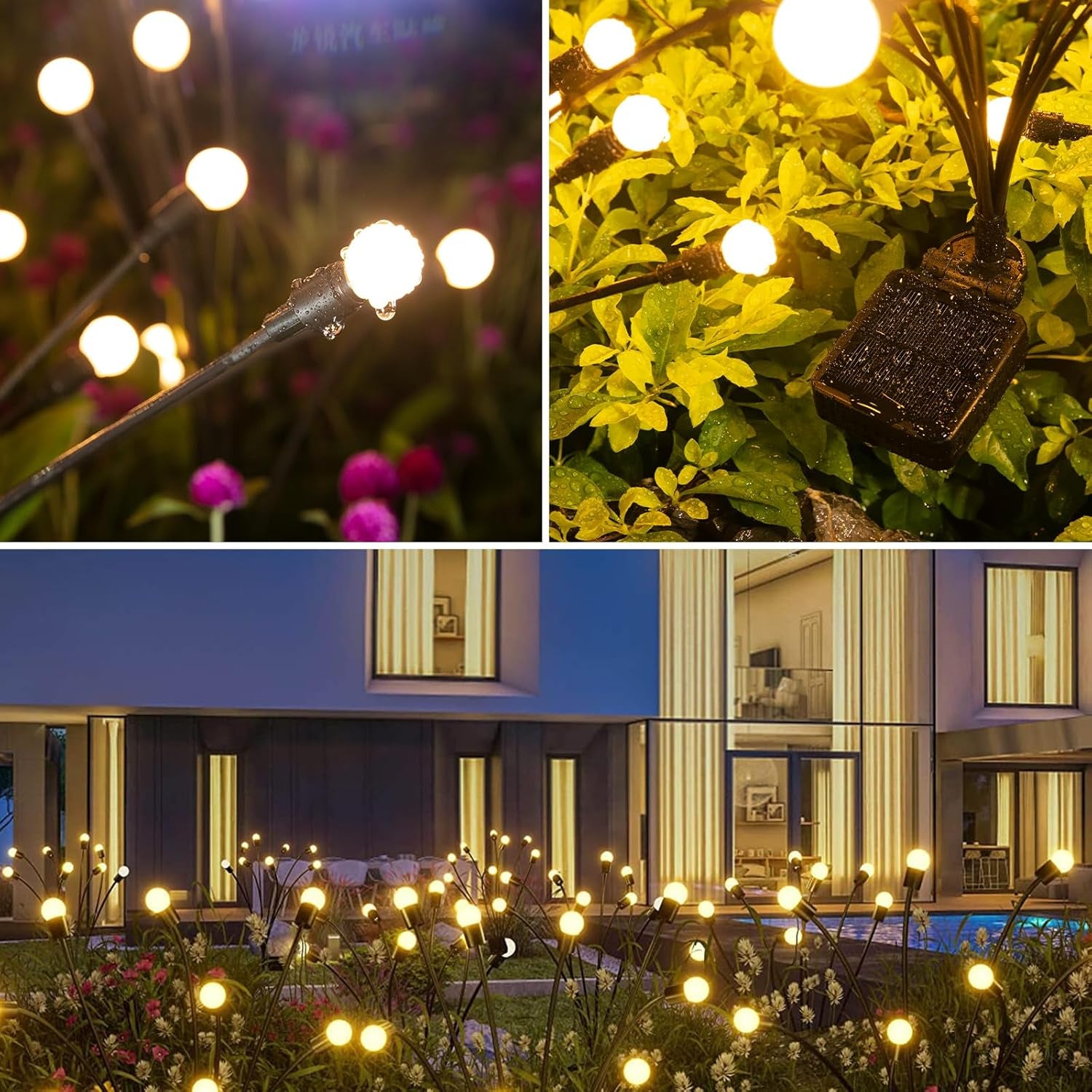 Solar Garden Lights, 6 Pack 48 Leds Solar Outdoor Lights, Firefly Lights for Patio Pathway Outdoor Decor, Big Bulb, Unique Gifts for Women, Gifts for Grandma