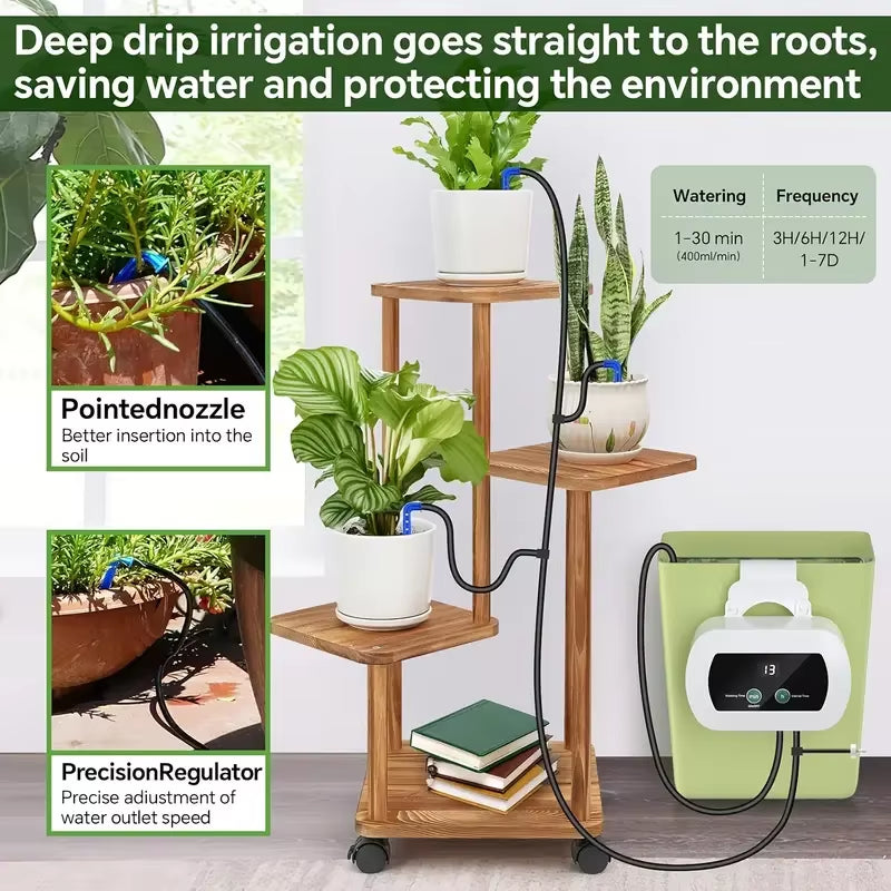 USB Drip Irrigation System Automatic Watering System with Custom Schedule Watering Timer for Potted Plants Indoor Watering