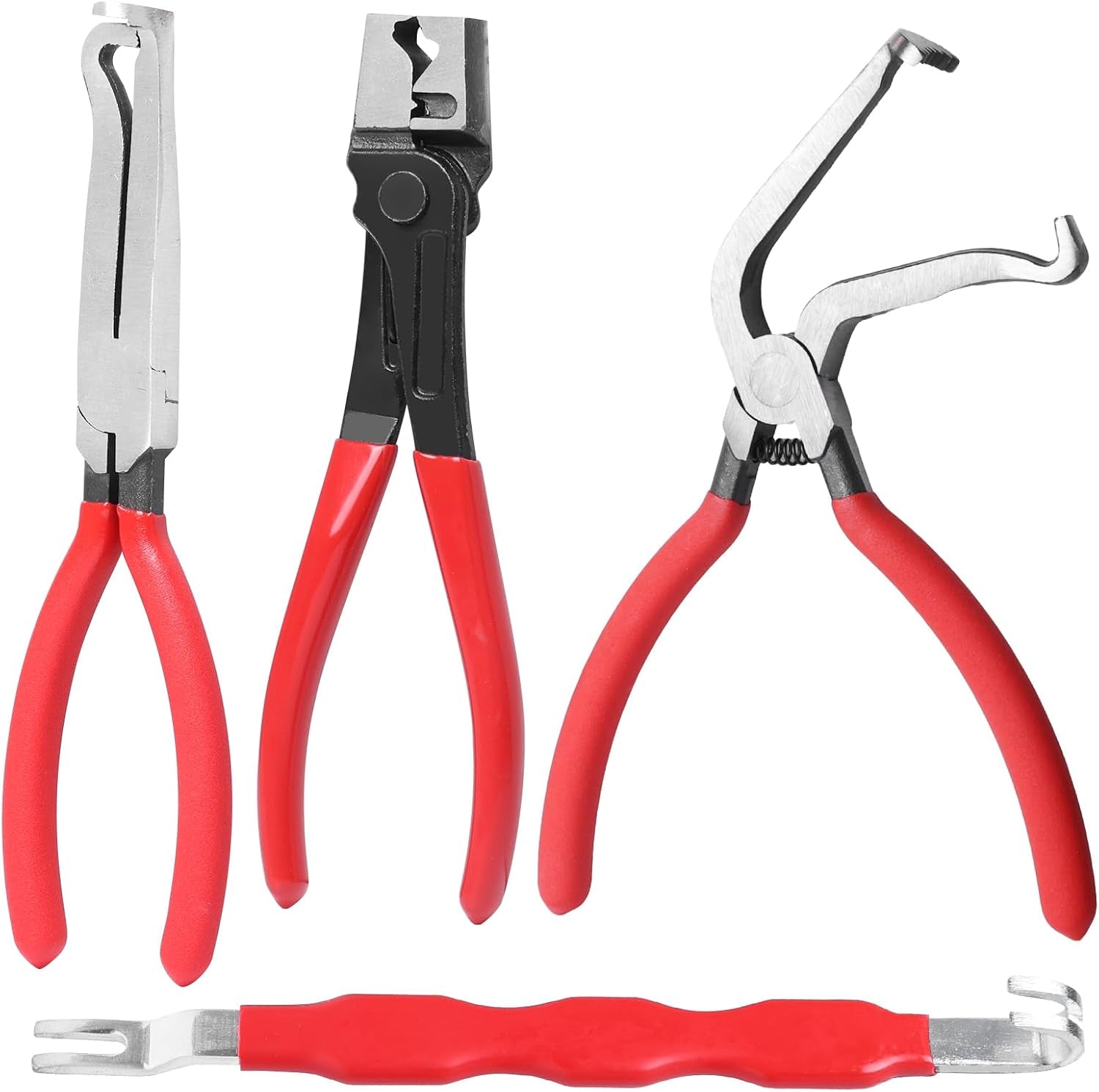 Electrical Disconnect Pliers Set 4 Pcs, Automotive Connector Separator & Terminal Removal Tool for Fuel Injector, Ignition Coil, Straight & 60° Angled Jaw, Double-Ended Pin Extractor
