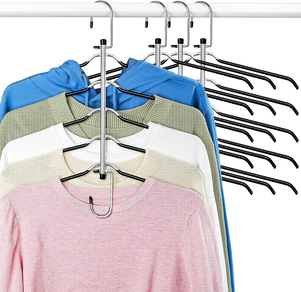 Clothes Hangers Space Saving Shirt Hangers,  Non Slip PVC Coating Multi Blouse Hangers Shirt Organizer for Closet Organizers and Storage for T Shirt Sweater Hoodie Coat Dress Black 4 Pack