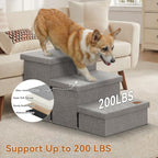 Wider Dog Ramp for High Bed with Storage, Foldable Dog Stairs | 18" H Dog Step for Small Medium Large Older Senior Animal, for Climbing Bed or Couch, Arthritis-Friendly (Gray, No Condo)